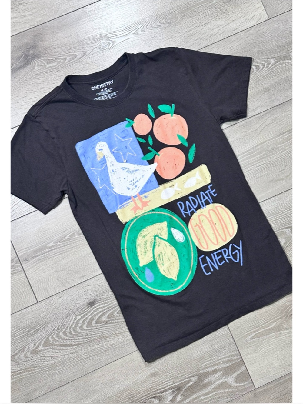 Chemistry Radiate Good Energy Duck Print Short Sleeve Tee Dark Brown Unisex
